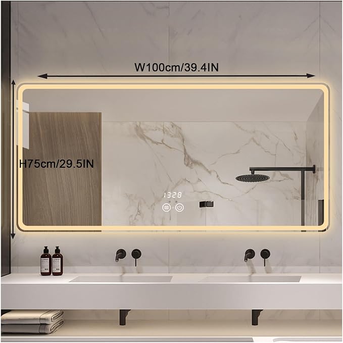 Smart Lighted Bathroom Mirror for Wall，Bathroom Mirror