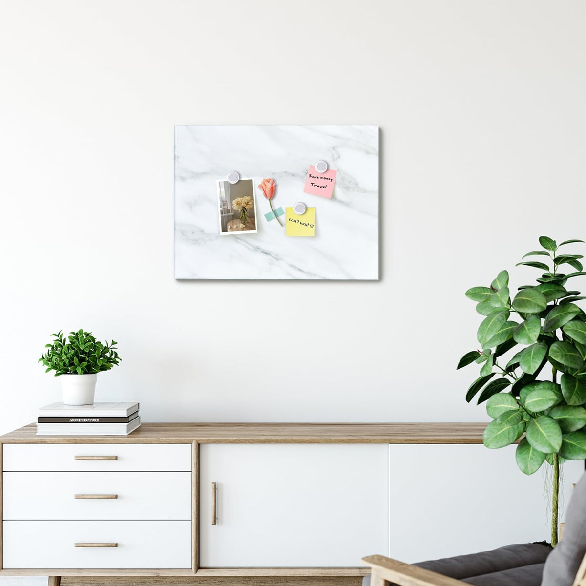 Marble Print Magnetic Dry Erase Board, 23.6x17.7 inches Decorative White Board for Wall with Design, Frameless Dry Erase Board for Wall, Magnets Included（DLS,4560,1pc）
