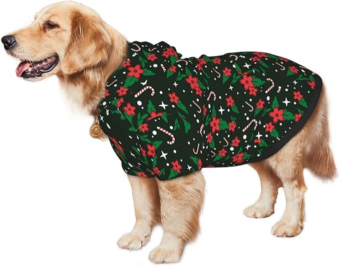 Black Candy Cane Hoodie,Christmas Cosplay Dog Clothes with Pocket and Hat Winter Clothes Sweaters Xx-Large