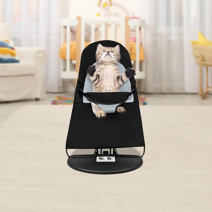 Pet Rocking Chair, 3-Level Height Adjustable Small Pet Rocker,Portable Foldable Rocker Bed for Small Dogs and Cats with Washable Cover, 33Lbs Weight Capacity, No Assembly Required (Black)