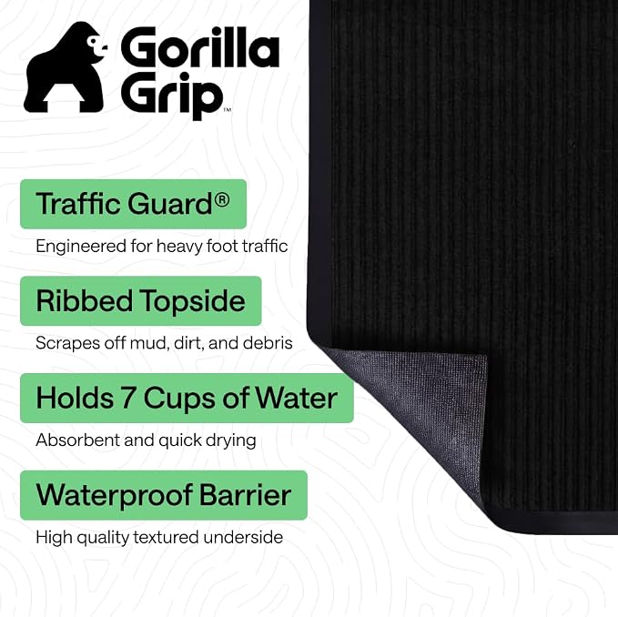 GORILLA GRIP Waterproof Traffic Guard Door Mat, Heavy Duty Entryway Mats