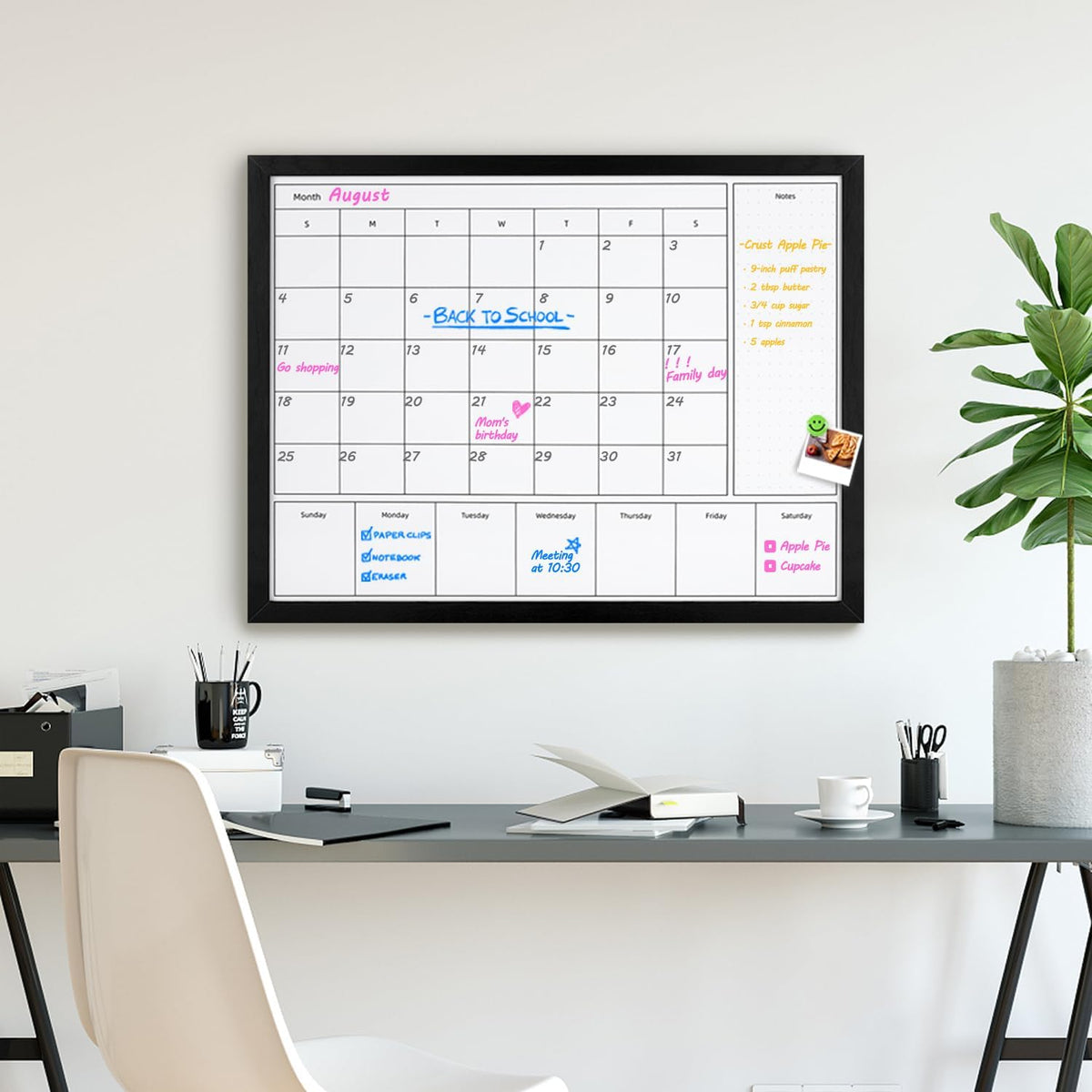3-in-1 Dry Erase Calendar for Wall, 31.5x23.6 inches Magnetic Surface Monthly & Weekly Planner Whiteboard, Dry Erase Board with Black Wood Frame, Hanging White Board Calendar(YL+ZL-BK,6080)