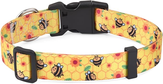 Dog Collar with Bohemia Floral Tribal Geometric Patterns - Soft Ethnic Style Collar Adjustable for Small Medium Large Dogs(Bee,XS)
