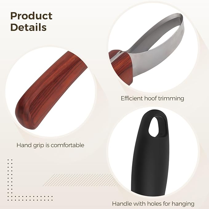2 Pcs Professional Farrier Hoof Trimming Kit, Curved Knife, Dual Grit Diamond Sharpening Rod, Ergonomic Handle for Livestock Care, Long-Lasting Tools