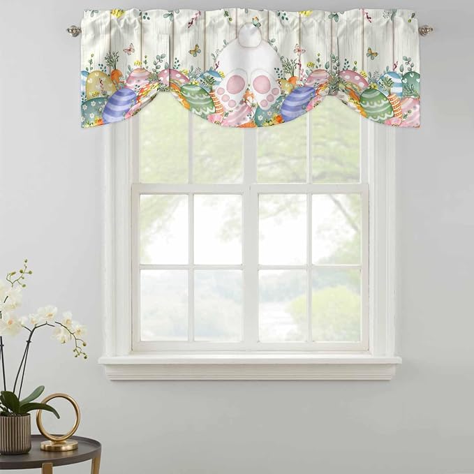 Easter Tie Up Valance Curtains for Windows, Kitchen Curtains Window Shades