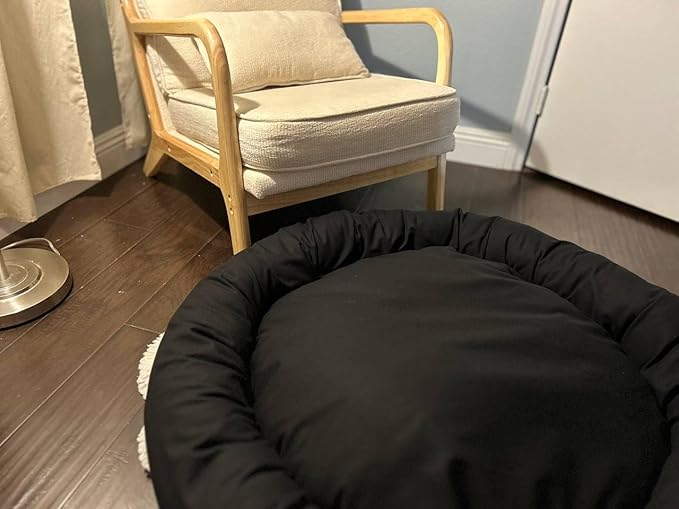 Organic Cotton Canvas Dog Bed: Removable Cover, Natural Fill - Made in USA (Black, Large 35" x 8" inches)