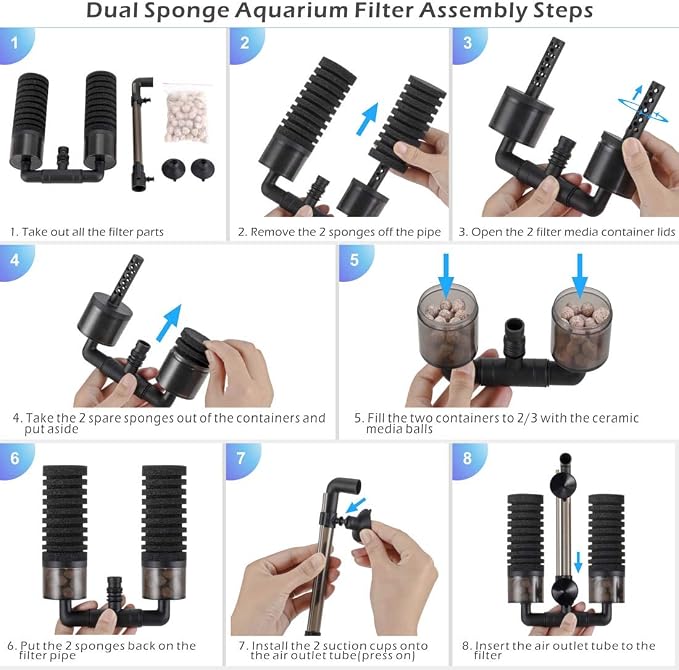 hygger Sponge Filter, Aquarium Filter Double Sponge Replaceable Media
