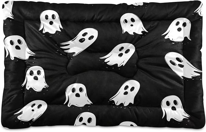 Halloween Dog Bed Mat Halloween Ghost Spooky Comfortable Pet Kennel Beds Washable Cat Beds Crate Pad Pets Sleeping Mattress for Large Medium Small Dogs 24 x18 Inch