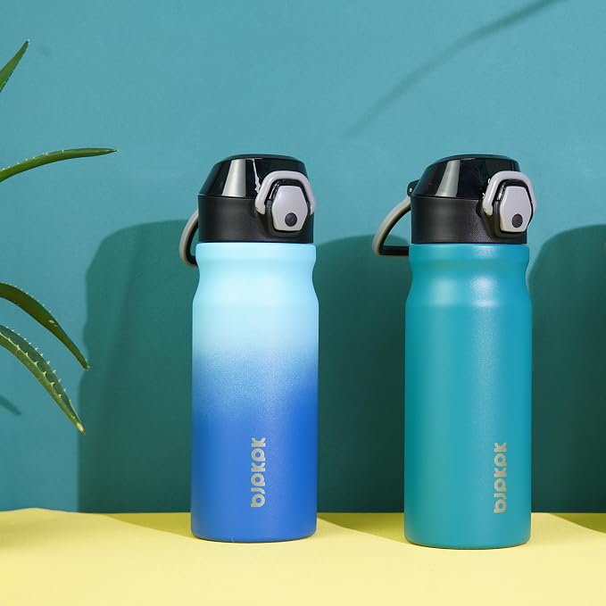 BJPKPK 18 oz Water Bottle with Straw & Handle, Insulated Stainless Flask | Leak