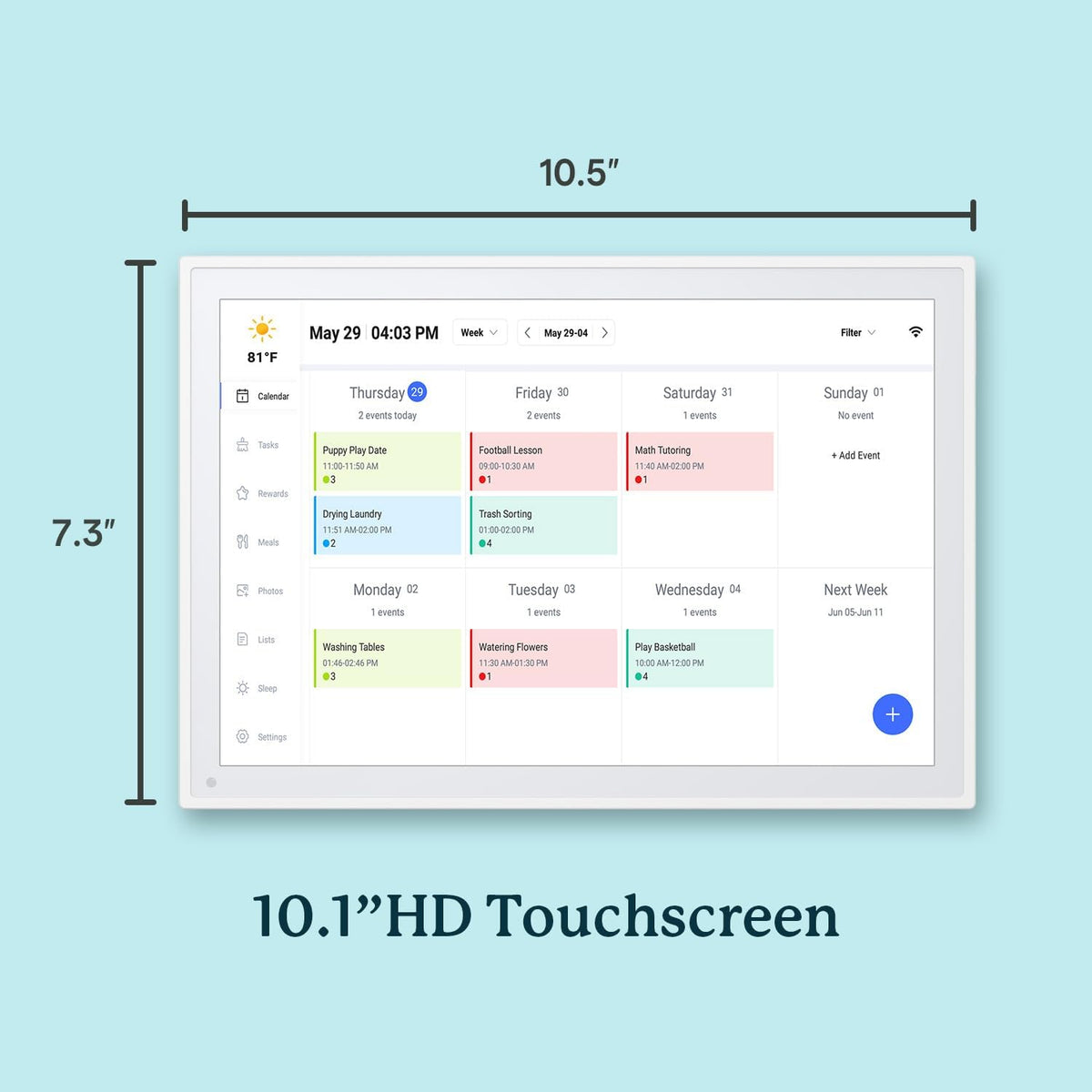 10.1" Digital Calendar, Smart Touchscreen Chore Chart & Planner, White