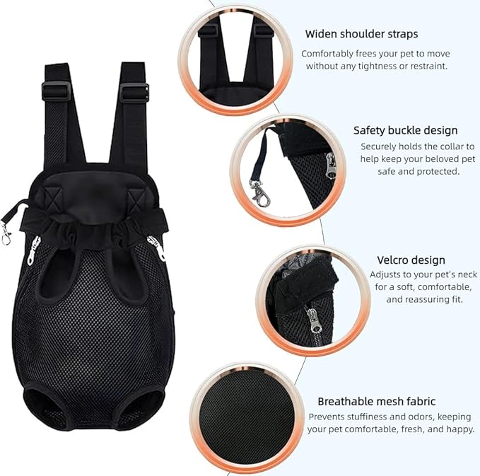Pet Dog Carrier Backpack, Portable Breathable Mesh Chest Carrier, Polyester Woven Double Shoulder Pet Bag for Outdoor Adventures (Black, X-Large)