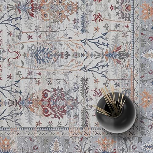 Adiva Rugs Machine Washable 9x12 Area Rug with Non Slip Backing for Living Room, Bedroom, Bathroom, Kitchen, Printed Vintage Home Decor, Floor Decoration Carpet Mat (Multi, 9' x 12')