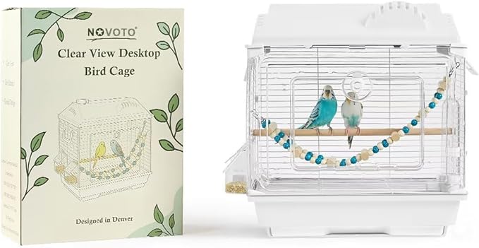 Clear View Bird Cage, Indoor & Travel Small Birdcage for Parakeet, Parrot, Budgies, Cockatiels, Canary |Easy Clean Safe Materials|