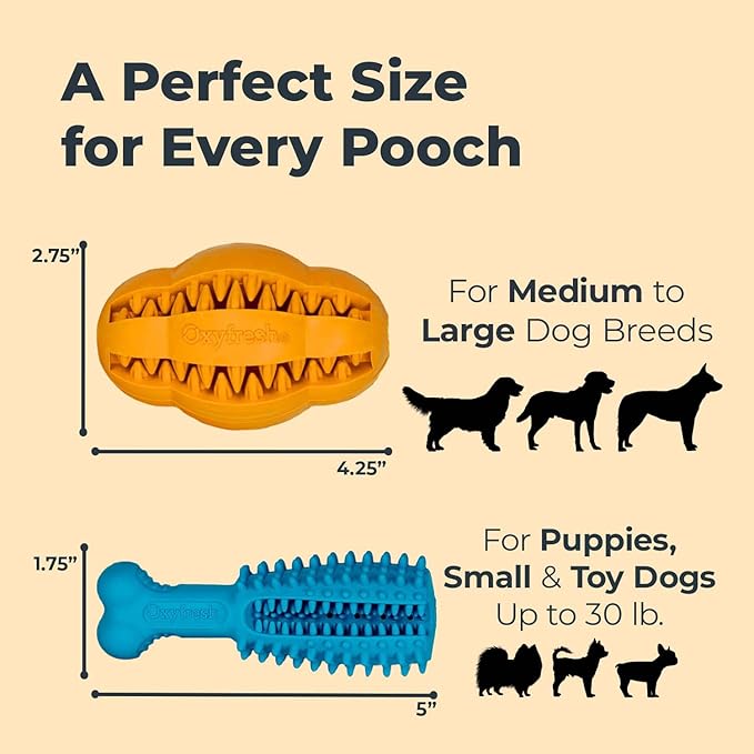 Oxyfresh Dog Dental Chew Toy - Best Dog Teeth Cleaning Toy – A Simple Bite and Brush Toy That Helps Remove Plaque, Cleans Teeth & Freshens Breath Without Brushing - Large