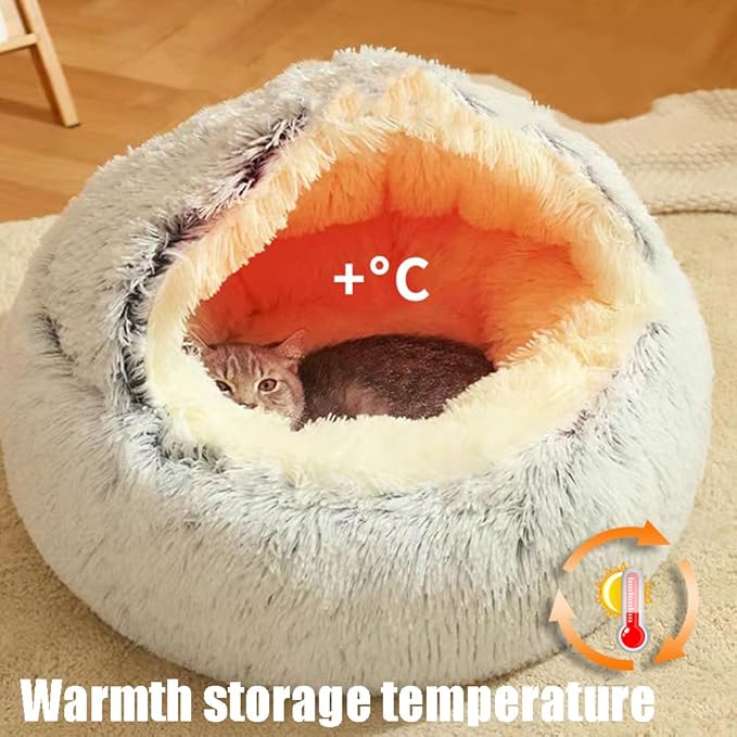 Plush Fluffy Dog and Cats Round Bed, Ultra-Soft Plush with Raised Rim, Non-Slip Bottom, Plush Cat Bed with A Cover, for Small Dogs and Cats (Pink, Small)