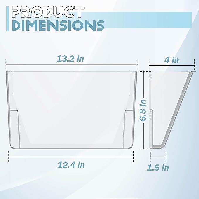 Clear Acrylic Single Pocket, Plastic Hanging Wall Mount File Holder for Office Home (Gray, 2 Pack)