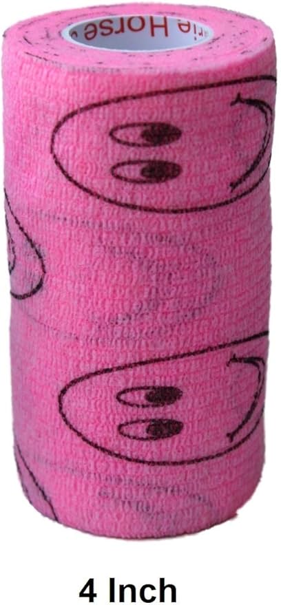 Vet Wrap Wrap Tape (Pink with Smiles) (2 Pack) (3 Inch x 15 feet) Self Adhesive Adherent Adhering Cohesive Flex Self Stick Bandage Grip Roll Dog Cat Pet Horse