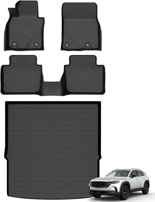 Hutisya-Floor Mats & Cargo Liner Set Fit for Mazda CX-50 2023-2025(Not for Hybrid) All Weather Protection Anti-Slip & Durable TPE Full Set Liners Automotive Accessories-Black