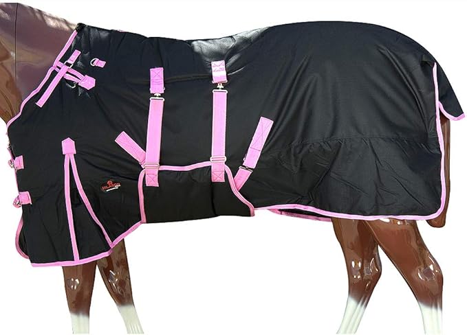 HILASON Black with Pink Trims 68 Inch 1200D Winter Waterproof Poly Horse Turnout Blanket Belly Wrap