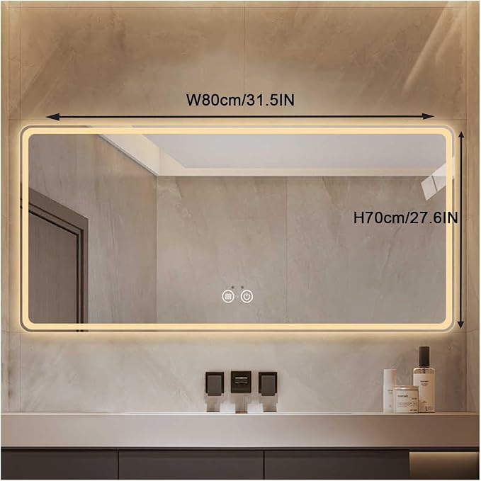 Bathroom Mirror with LED Lights，Smart Illuminated LED Bathroom