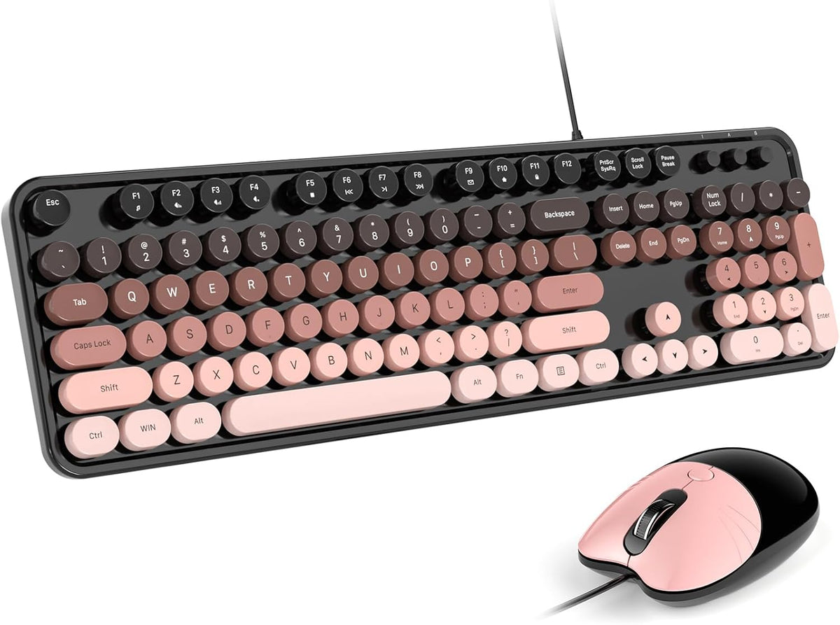 Dilter Wired Keyboard and Mouse Combo, Typewriter Keyboard with Full-Size, Cute Cat Shaped Mouse, USB Plug and Play for Windows 7/8/10/11, Computer, PC, Laptop, Desktop