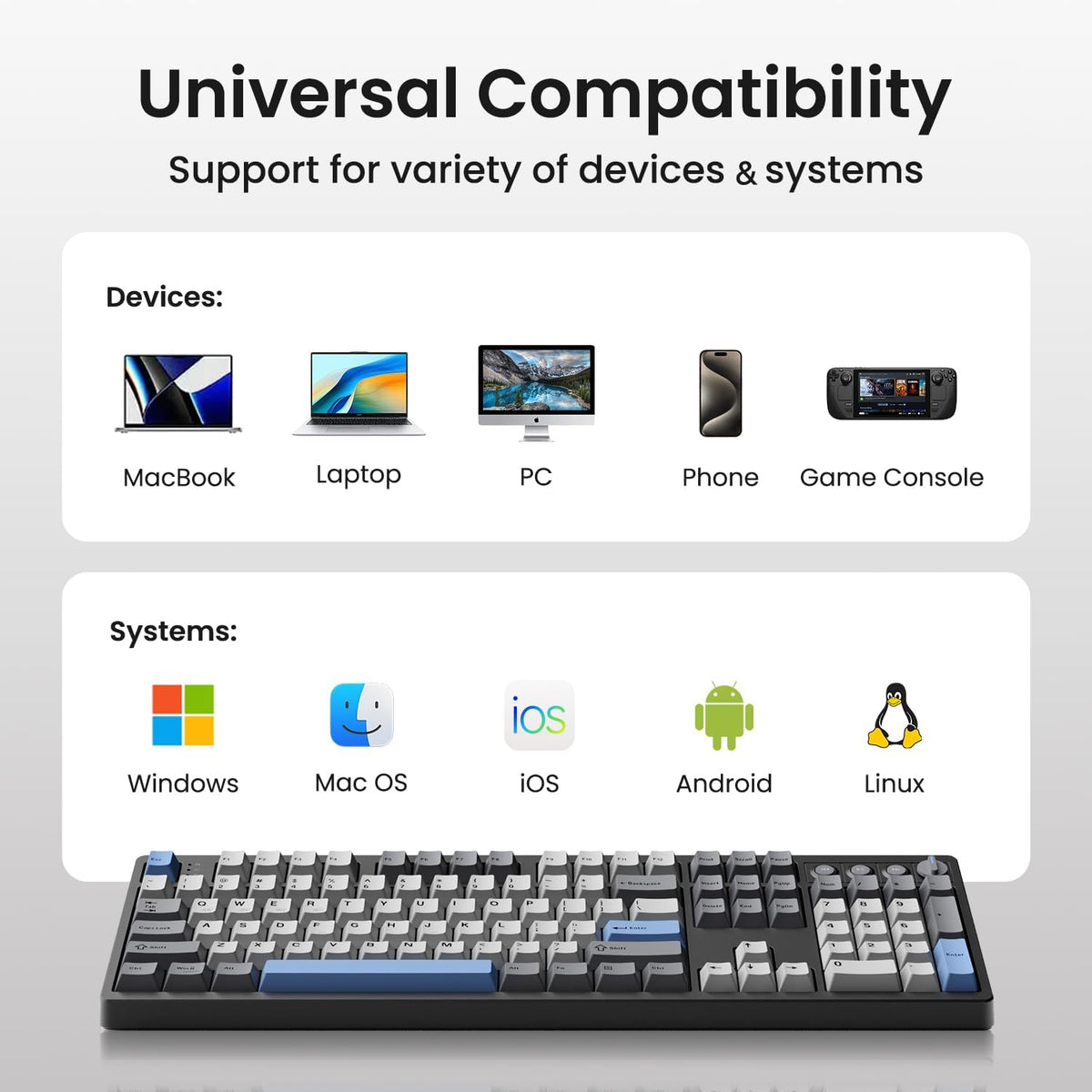 Kisnt KN104 Wireless Mechanical Keyboard, 100% Full Size with Knob, Bluetooth/2.4GHz/USB-C, Custom RGB Backlit, Hot-Swappable Linear Switch, Creamy Sound for Gaming/Typing (Carbon Black)