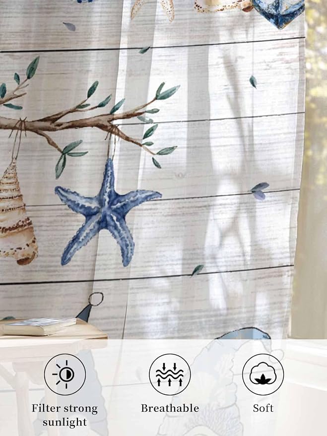 Sheer Curtains 84 Inches Long, Coastal Eucalyptus Semi Sheer Curtains Light