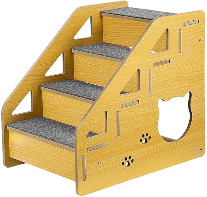 4-Step Wooden Pet Stairs Nonslip Carpeted Indoor Pet Steps Wooden Pet Ladder Pet Furniture for Dogs and Cats for Bed