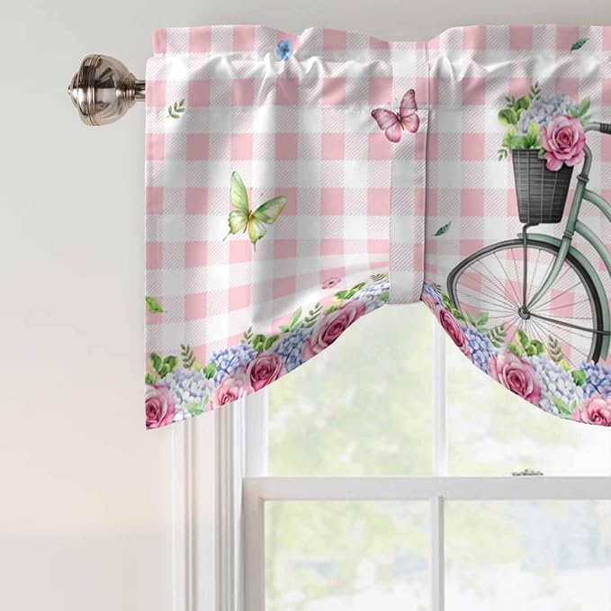 Spring Tie Up Valance Curtains for Windows, Kitchen Curtains Window Shades