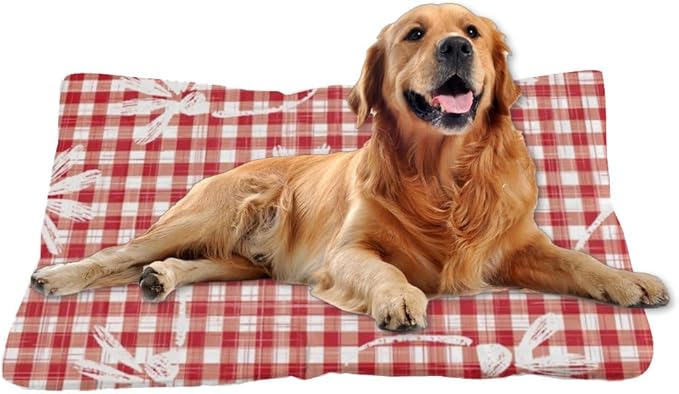Red Floral Plaid Classic Dog Beds and Furniture Dog Travel Mat Pads Large Crate Bedding Washable Non-Slip Cushion for Crate Teal Bed Mats Cage for Small Pets Indoor Outdoor 36X24 Inch