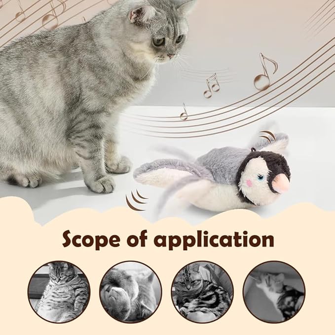 Flapping Chase Cat Toy, Interactive Chirping Flying Bird Cat Toy, Chirping Bird Cat Toy Flapping Wings (Grey)