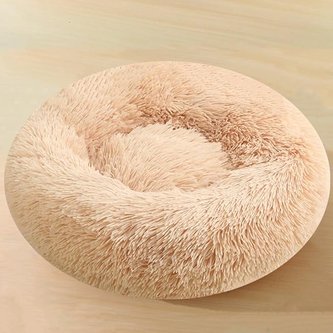 Donut Dog Bed Cat Bed, 20 Inch Round Fluffy Dogs Beds for Small Dogs and Cats, Anti-Anxiety Donut Dog Cuddler Bed, Washable Pet Bed for Medium Cats (Yellow)
