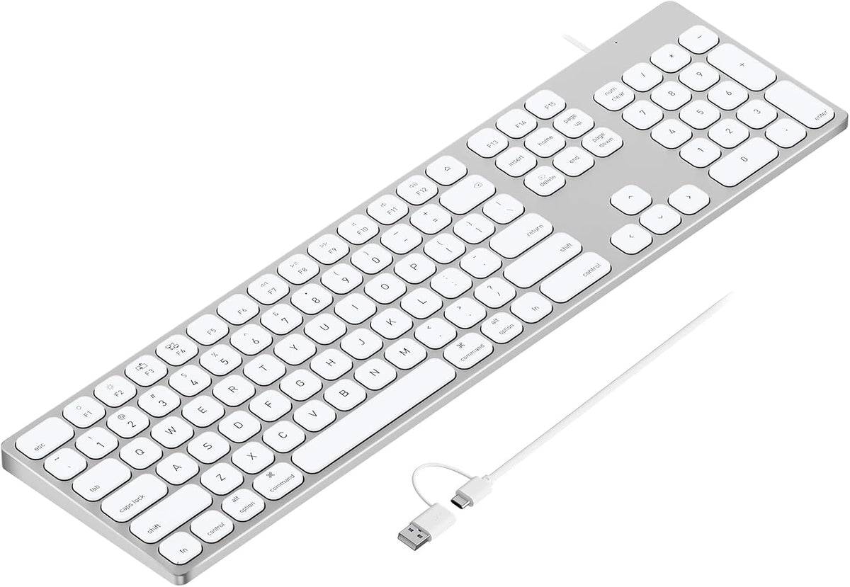 9H Aluminum USB Wired Keyboard with Numeric Keypad for Mac & PC