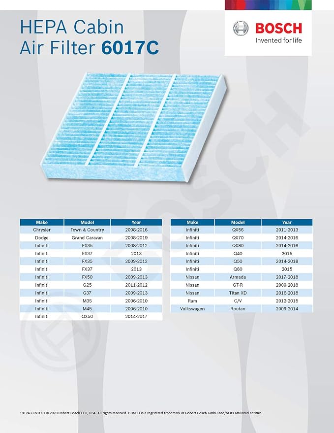 BOSCH 6017C HEPA Cabin Air Filter