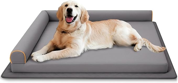 XL Dog Bed Orthopedic Memory Foam Pet Bed Waterproof with Anti-Slip Mat Washable Big Dog Couch Indestructible (Grey)