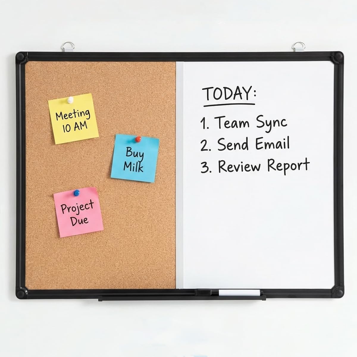 Magnetic White Board & Cork Board Combo, 24" x 18", Black