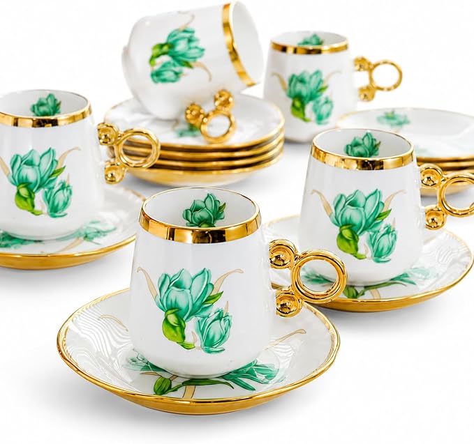 Porcelain Tea Cups and Saucers Set