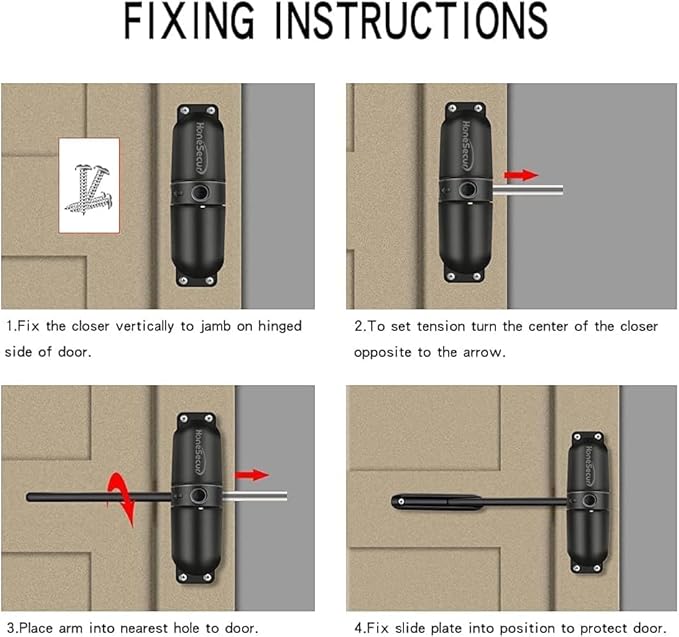 Safety Spring Door Closers, Adjustable Closing Hinge, Automatic Stopper Fire Rated, Convert Hinged Doors to Self Closing - Black