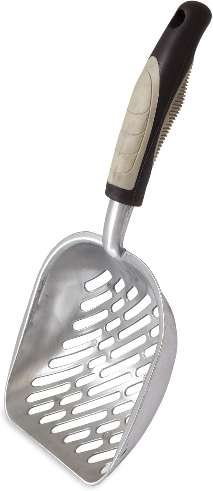 Petmate Metal Cat/Kitty Litter Scoop, Deep Shovel, Premium Non-Stick Large Scooper with Non-Slip Handle & Curved Design for Maximum Coverage