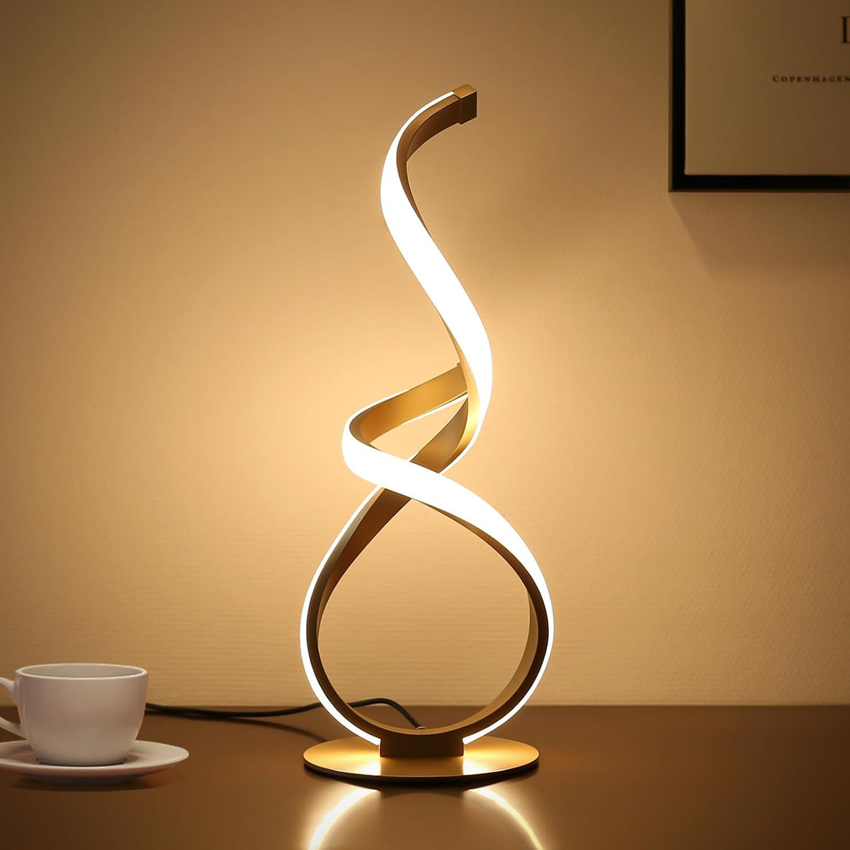 Unique Bedside Table Lamp, LED Touch Dimmable Spiral Desk Light