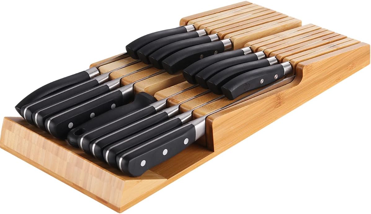 NIUXX Bamboo In-Drawer Knife Block Set for 16 Knives(Not Included)