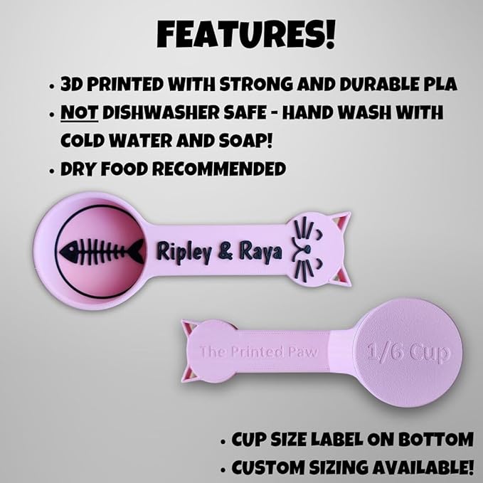 Personalized Cat Food Scoop, Cat Food Measuring Cup with Name, Kibble Scoop (1 oz - 1/8 cup)
