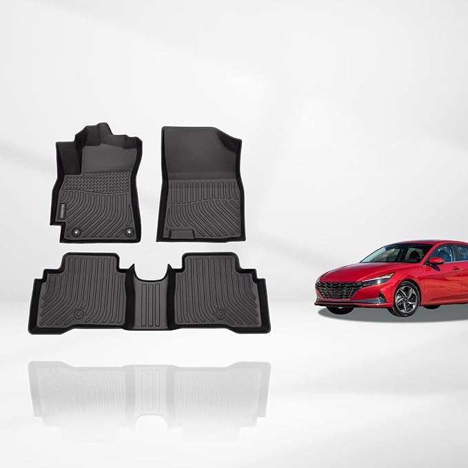 KELCSEECS® Floor Mats Custom for Hyundai Elantra Hybrid 2025 2024 2023 2022 2021 All Weather Protection TPE Heavy Duty Non-Slip Automotive Floor Liners Fits Front & 2nd Row full set Accessories, Black