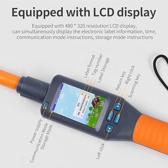 Animal Ear Tag Stick Scanner with LCD Display, Pet Microchip Scanner Reader Handheld Universal RFID Tag Identifier, Quick (<100ms) Reading & 20000 Records Storage, 30s Auto Power Off