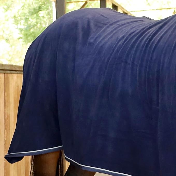 Jeffers Equine Elite Fleece Horse Cooler Blanket, 75 Inch – Soft, Adjustable Fit, Lightweight, Easy Care, Moisture Wicking Cooling Sheet with Surcingle for Post Exercise, Travel for Horses – Navy
