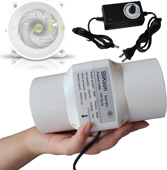 3 Inch/75mm Inline Duct Fan 12V 18W Variable Vent Blower Plastic Air Extractor