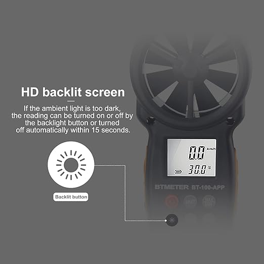 BTMETER BT-100APP Anemometer w/Wireless Bluetooth, Digital Handheld Wind Speed