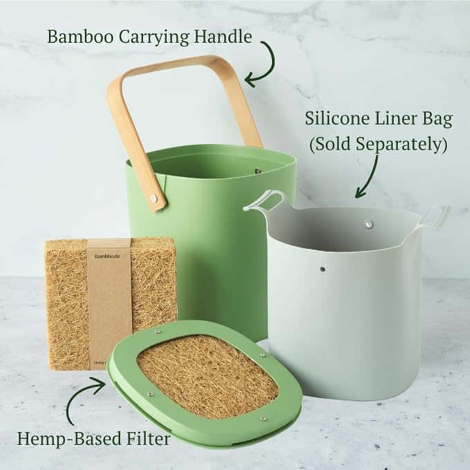 Bamboozle Countertop Compost Bin Kitchen | 1 Gallon | Odorless Composting Bin