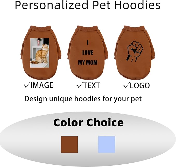 Custom Dog Hoodie, Personalized Sweatshirt with Photo Text Name Logo, Customized Hooded Sweater for Small Medium Large Dogs & Cats (Coffee, XX-Large)