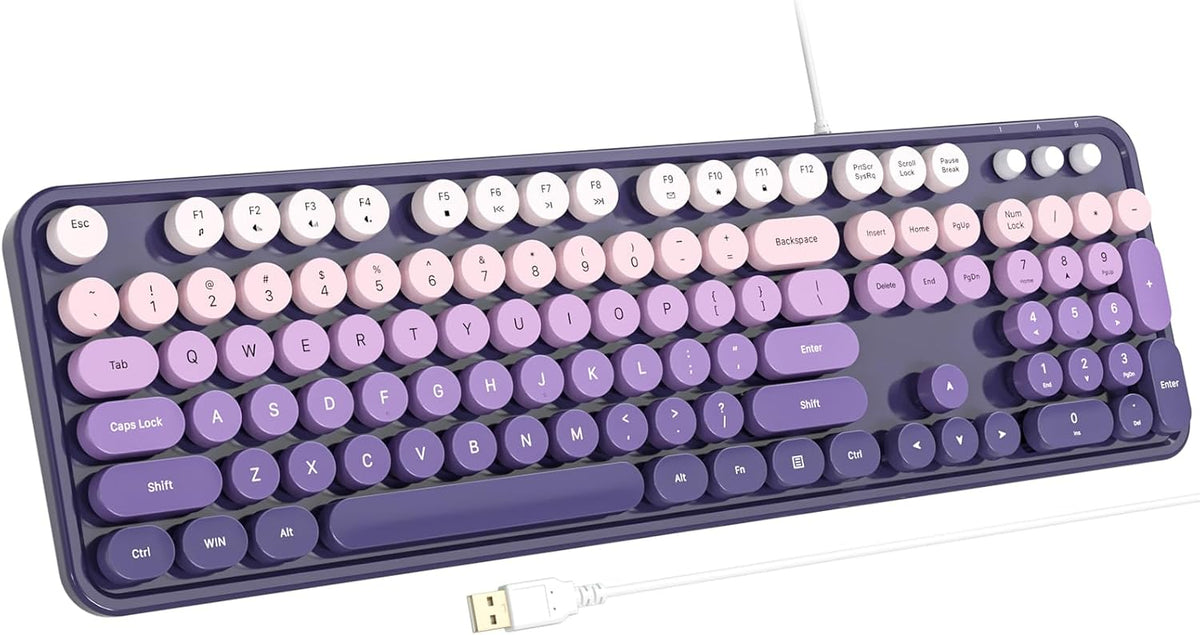 Atelus Computer Keyboard Wired, Plug Play USB Keyboard with Large Number Pad, Caps Indicators, Foldable Stands, Full Size Keyboard for Windows PC Laptop (Purple)